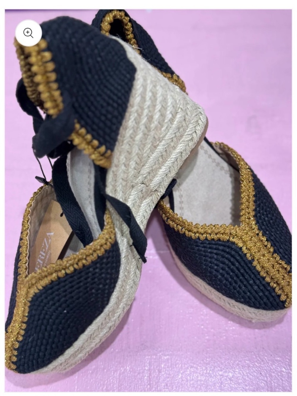 Black & Gold Espadrille Wedge Flats - Women's Summer Shoes